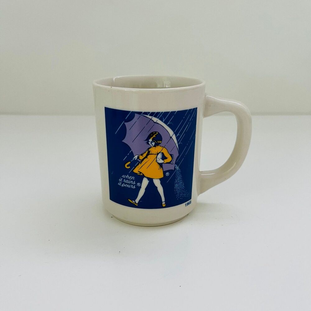 MORTON SALT 1968 Commemorative Logo "When It Rains It Pours" Coffee Mug Cup